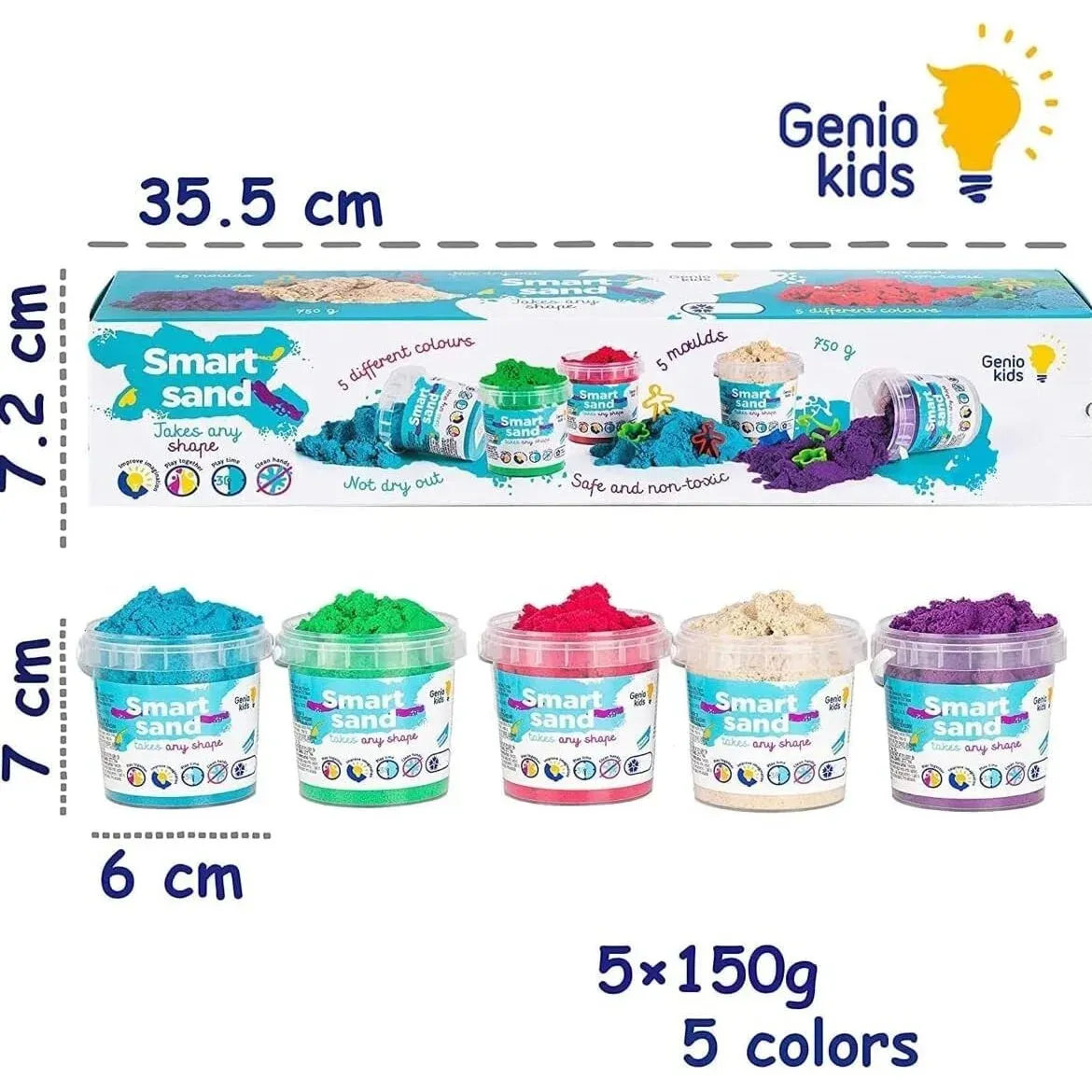 Genio kids išmanusis smėlis rinkinys 5 spalvos, 750 g