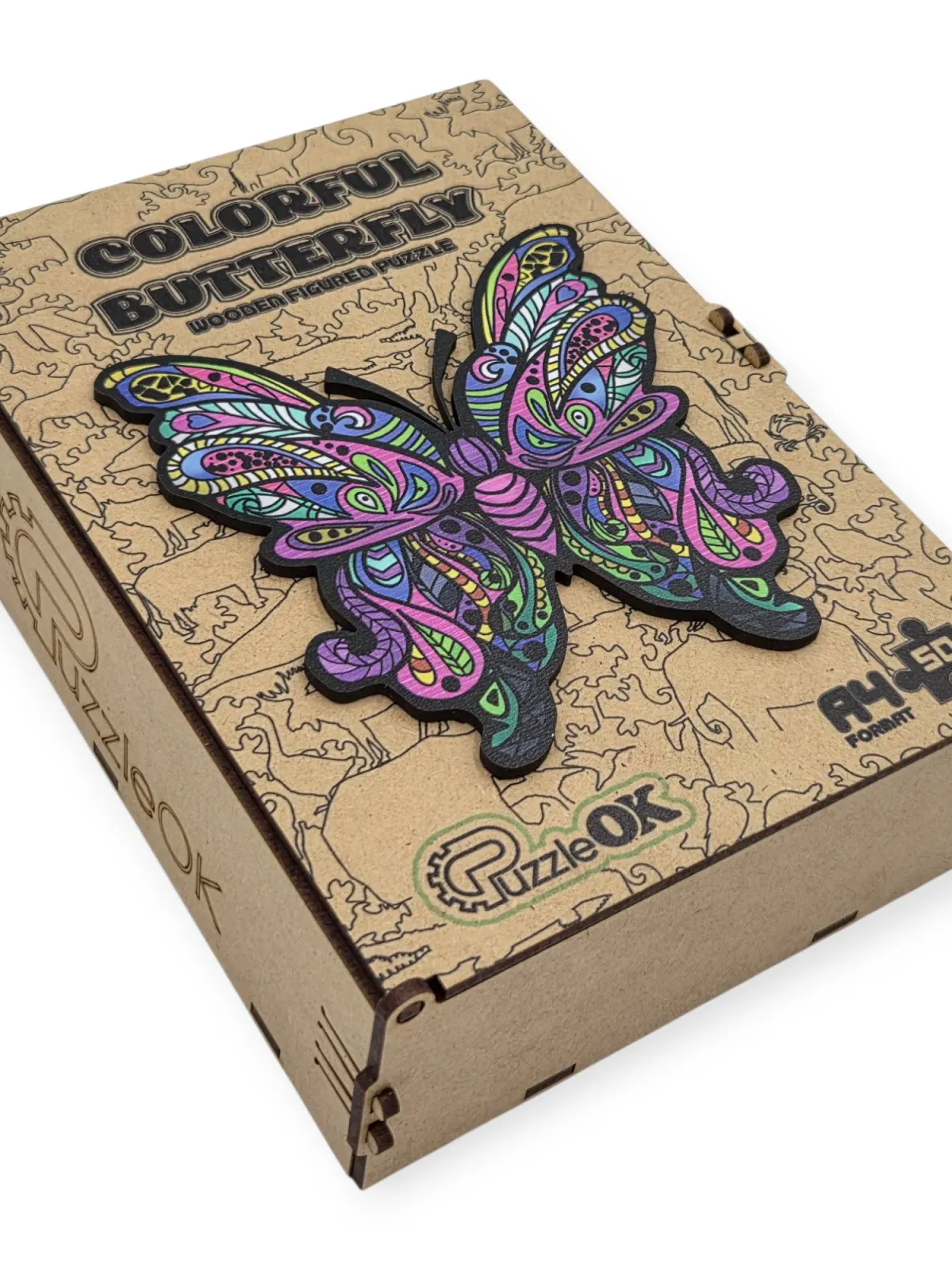 PUZZLEOK medinė dėlionė Spalvingas drugelis 68 det