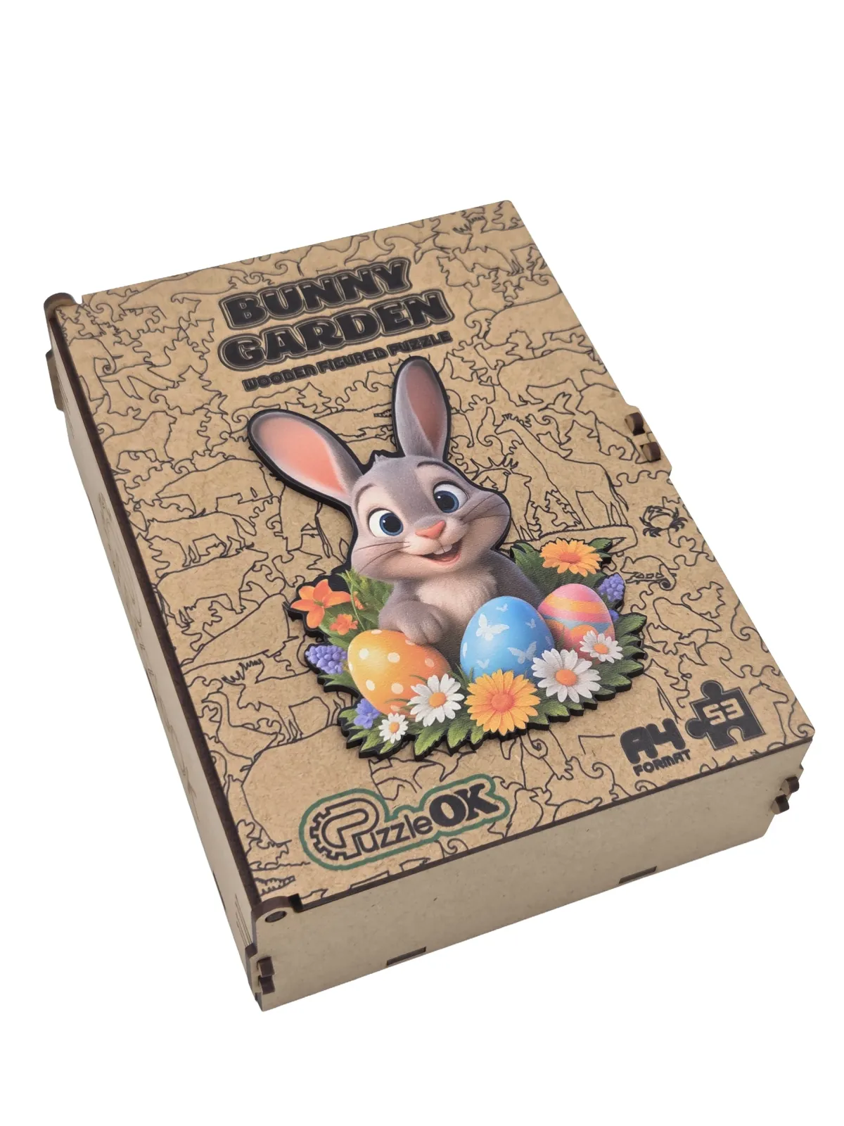 PUZZLEOK medinė dėlionė Triušis su margučiais 53 detalės