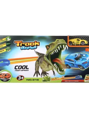 Dinozaurų lenktyninė trasa šviečianti tamsoje su mašinėlėmis