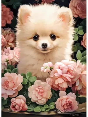 Castorland dėlionė  Pomeranian Puppy in Roses 300 det.