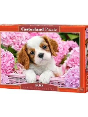 Castorland dėlionė Pup in Pink Flowers 500 det.