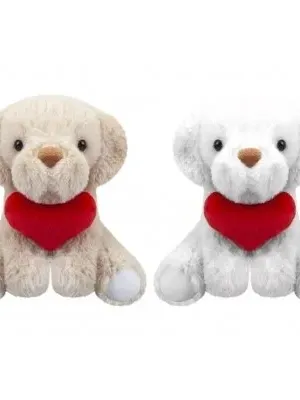 Pliušinis šuniukas su širdele, baltas, 15 cm