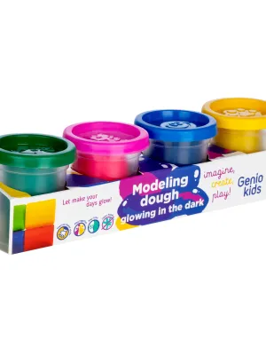 Genio Kids natūralus plastilinas - modelinas  4 šviečiančios tamsoje spalvos po 50 g