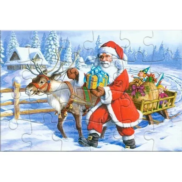 Produktas Castorland atvirukas - dėlionė 24 detalės Santa and Reindeer Paveikslėlis