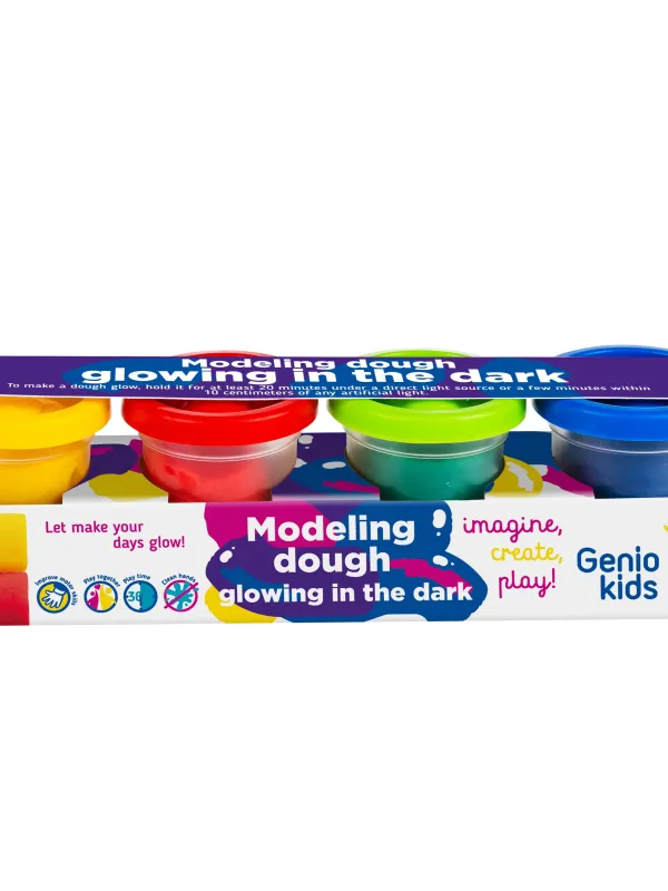 Produktas Genio Kids natūralus plastilinas - modelinas  4 šviečiančios tamsoje spalvos po 50 g Paveikslėlis