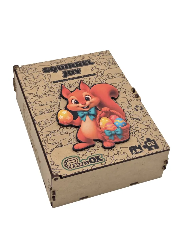 Produktas PUZZLEOK medinė dėlionė Voveraitė su margučiais 62 detalės Paveikslėlis