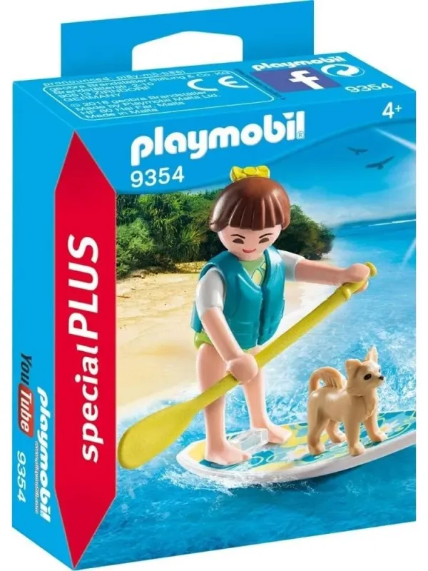 Produktas PLAYMOBIL konstuktorius Mergaitė su šuneliu ant banglentės (pažeista pakuotė) Paveikslėlis
