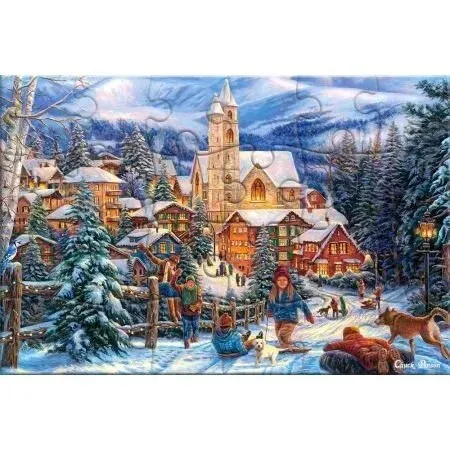 Produktas Castorland atvirukas - dėlionė 24 detalės Sledding to Town Paveikslėlis