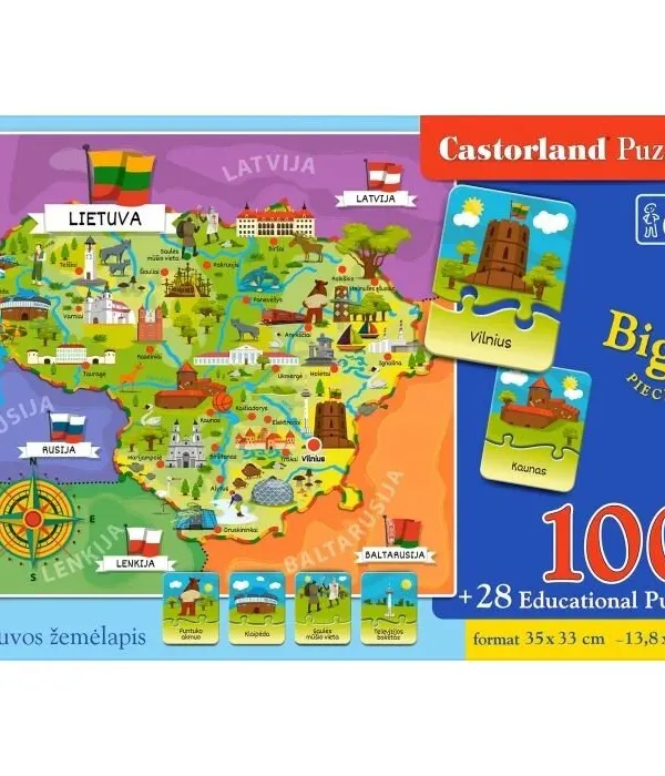 Produktas Castorland dėlionė Lietuvos žemėlapis 100 det. 14 mokomųjų kortelių Paveikslėlis