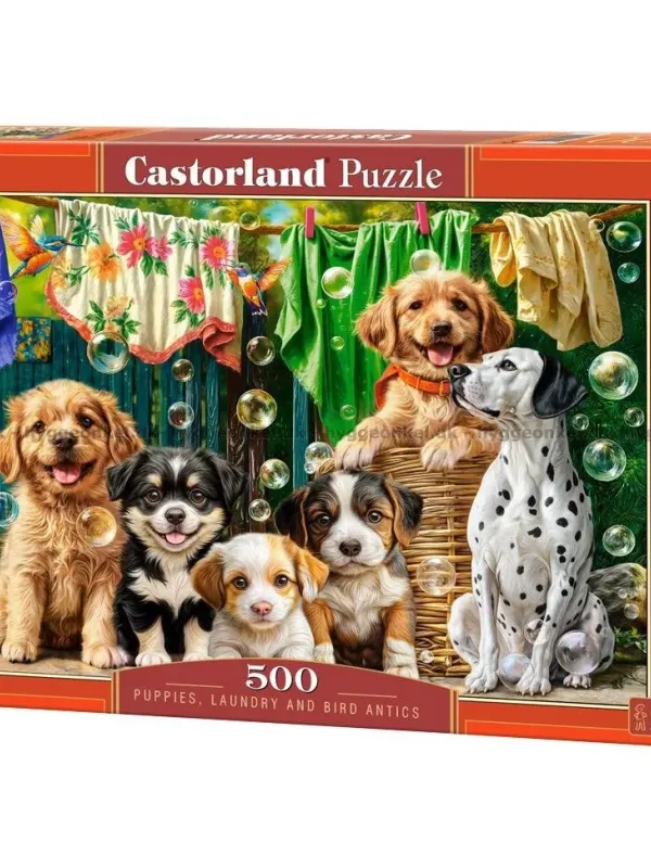 Produktas Castorland dėlionė Puppies, Laundry and Bird Antics  500 det Paveikslėlis