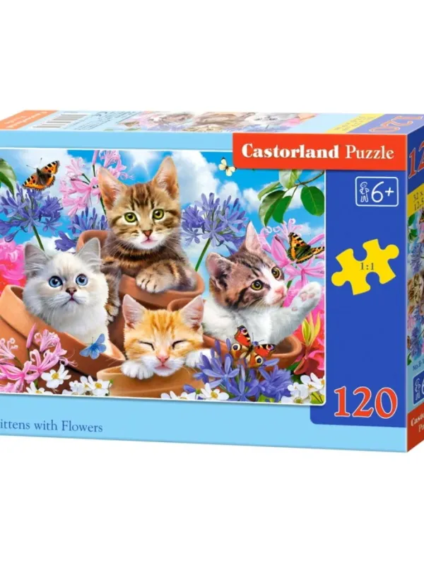 Produktas Castorland dėlionė Kittens With Flowers 120 det. Paveikslėlis
