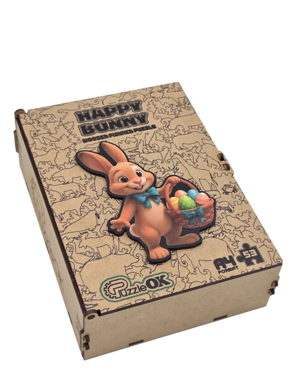 Produktas PUZZLEOK medinė dėlionė Kiškis su margučiais 53 detalės Paveikslėlis